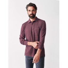 Cloud™ Long-Sleeve Striped Polo - Merlot Flint Stripe